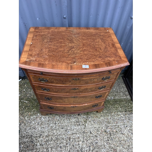 7 - A repro walnut bow front bachelors chest of drawers 70x50x 80