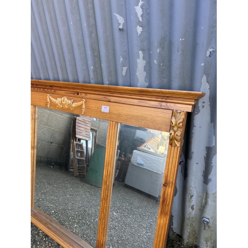 77 - A large pine overmantel mirror 126x85