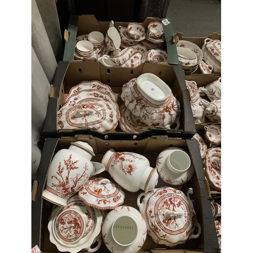 387 - A large collection, 7 trays, of Coalport Indian Tree Coral tea, coffee, dinner and table ware