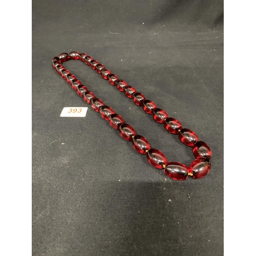 393 - Large red bead necklace, length 78 cms