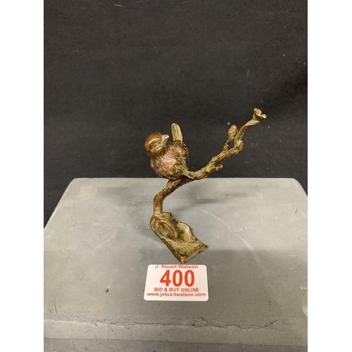 400 - Signed Japanese Bronze Bird in Tree, height 10 cms