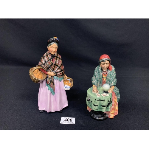 406 - Royal Doulton The Orange Lady and Royal Doulton Fortune teller figures, tallest 20cms