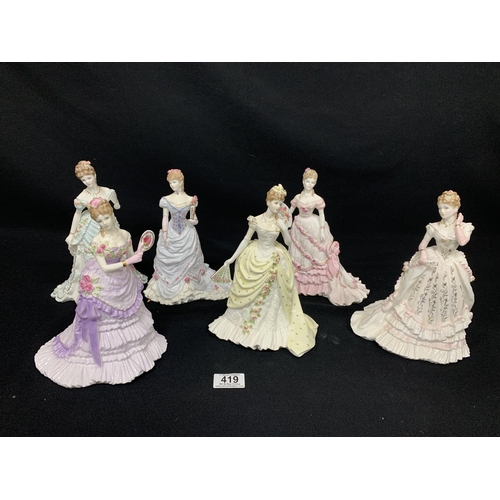 419 - 6 Royal Worcester Splendour at Court lady figures,