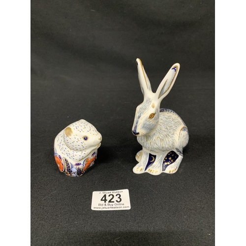 423 - Royal Crown Derby Starlight Hare and Poppy Mouse Paperweights