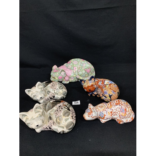 428 - Collection of 5 Chinese porcelain cats, longest 32cms