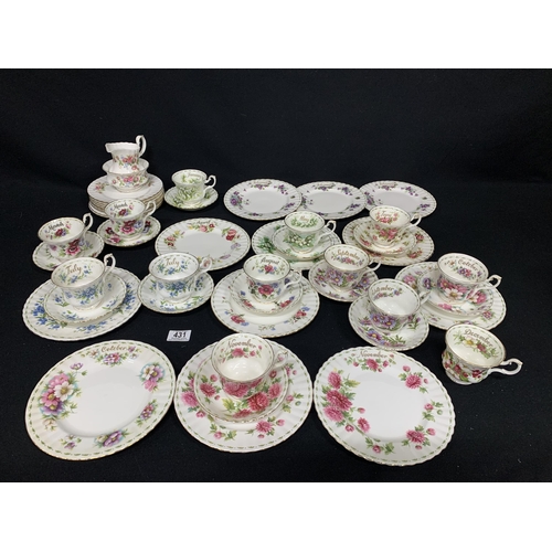 431 - Royal Albert Flowers of the Month teaware  37 pieces and 10 pieces of Royal Albert Moss Rose