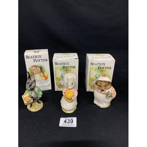 439 - 3 boxed Beswick Beatrix Potter figures, height 9cms