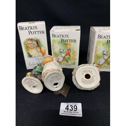 439 - 3 boxed Beswick Beatrix Potter figures, height 9cms