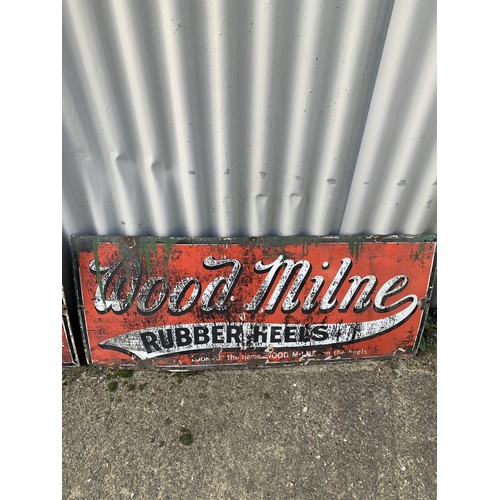 483 - 2 vintage enamel signs,  Wood Milne shoe shines and Wood Milne Rubber heels, each 91  x 38cms