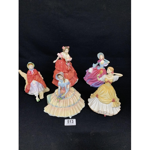 513 - 5 Royal Doulton lady figures, tallest 21cms