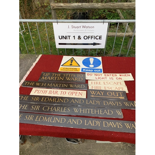 524 - Collection of hardboard signs and plastic Caution sign