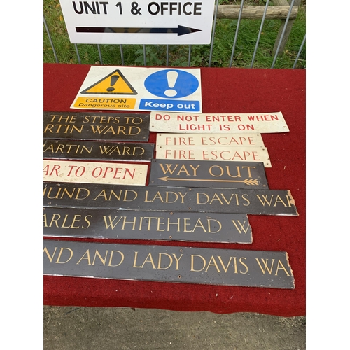 524 - Collection of hardboard signs and plastic Caution sign