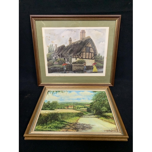 546 - 2 gilt framed paintings on board of Scotney Castle and  Bedgbury pinetum, signed E M Dickinson, each... 