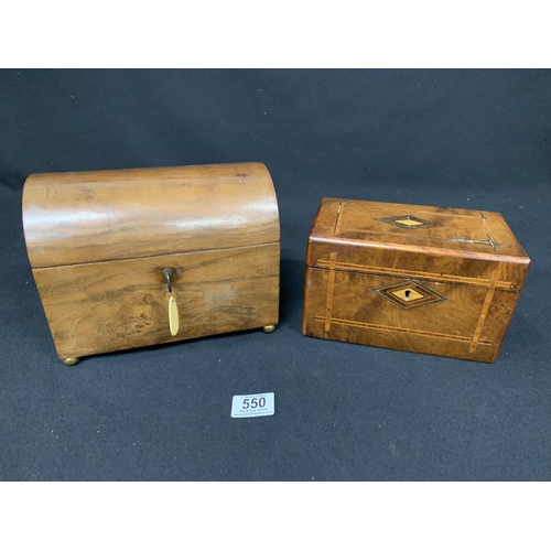 550 - Walnut tea caddy and Inlaid wooden Tea Caddy