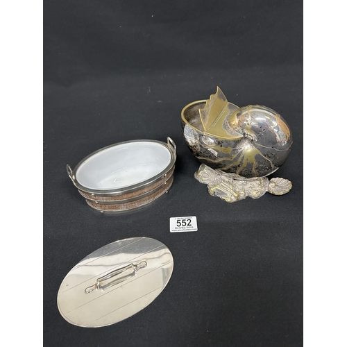 552 - Silver plated shell spoon warmer and banded butter dish