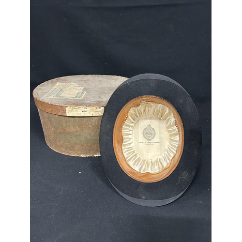 558 - Bowler hat, size 7 3/8, with cardboard hat box, labelled George H Leavey & co Maidstone