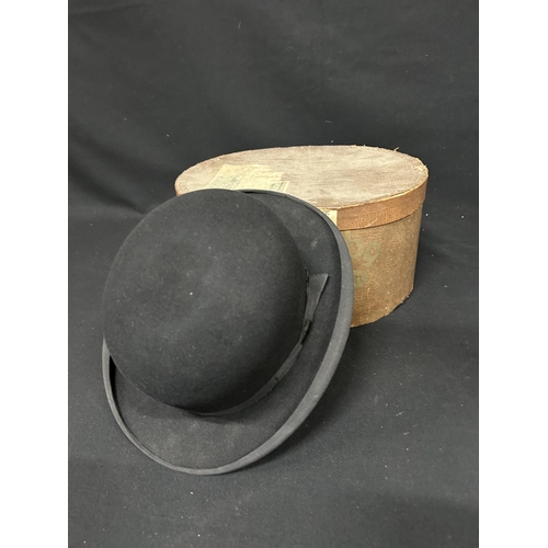 558 - Bowler hat, size 7 3/8, with cardboard hat box, labelled George H Leavey & co Maidstone