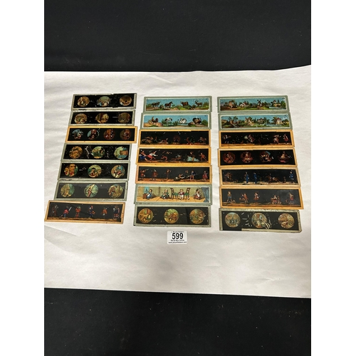 599 - Collection of 21 vintage glass magic lantern slides, 15 x 4.5cms