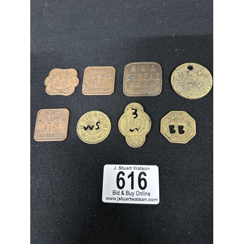 616 - 8 old London market tokens