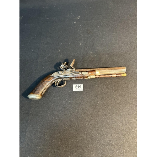 619 - Antique Flintlock pistol, marked Wright, Kington