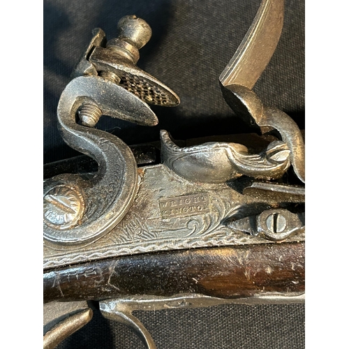 619 - Antique Flintlock pistol, marked Wright, Kington