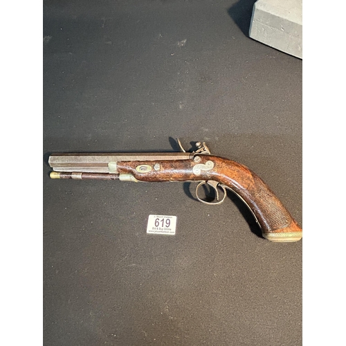 619 - Antique Flintlock pistol, marked Wright, Kington