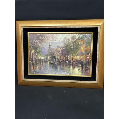 644 - Giclee oil picture of a street scene, by Kimkado, 94 x 72cms