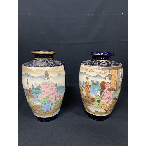 677 - Two large Chinese Vases, height 39 cms,  left hand vase with large hairline crack