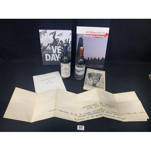 697 - Dunkirk to Berlin June 1940 - July 1945 Churchill Wartime Journey Map, two war related books and two... 