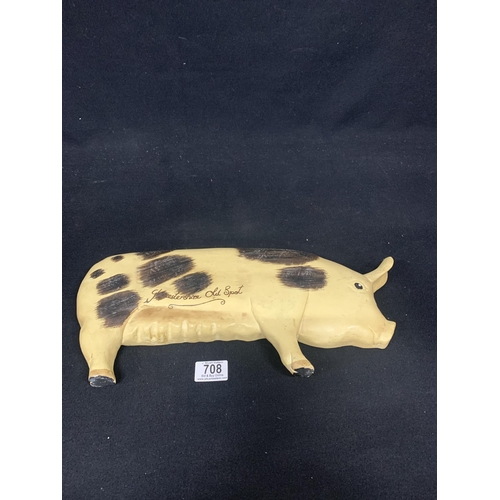 708 - Hand painted wooden pig wall plaque, length 43 cms,