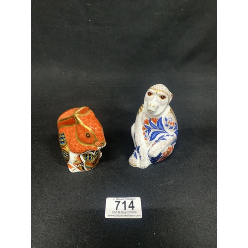 714 - Royal Crown Derby Squirrel and Macaque Paperweights