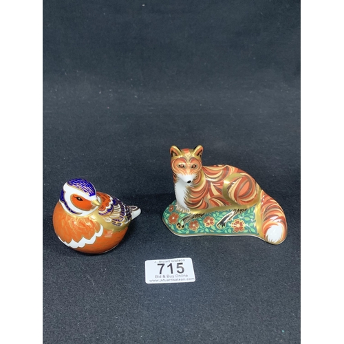 715 - Royal Crown Derby Bird and Fox Cub Paperweights