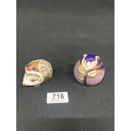 716 - Royal Crown Derby Bramble Hedgehog and Dormouse Paperweights