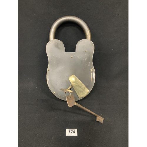 724 - A massive Iron Padlock and keys, height 37 cms