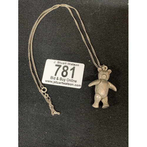 781 - Sterling Silver Articulated Teddy Bear Pendant, total weight 16 gms