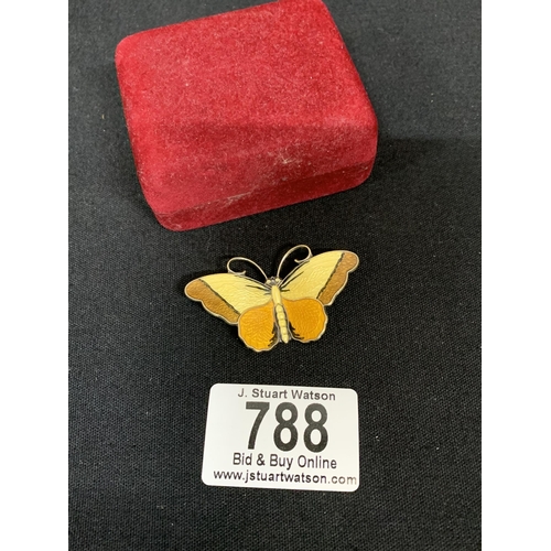 788 - Norwegian Sterling Silver and Enamel Butterfly Brooch, width 5 cms