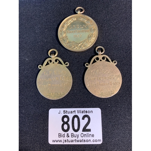 802 - Three Hallmarked 9ct Gold and Enamel Polytechnic Cycling Club Medals to G F Ely, total weight 40 gms