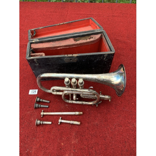 824 - Vintage Cornet by A Hall Gisborne, Suffolk Street, Birmingham in stained wooden case