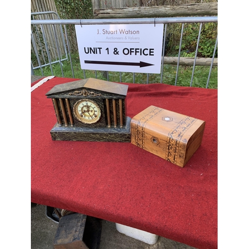 839 - Faux Marble clock and inlaid workbox