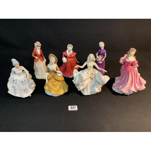 847 - 7 Royal Doulton lady figures,tallest 22cm, with boxes