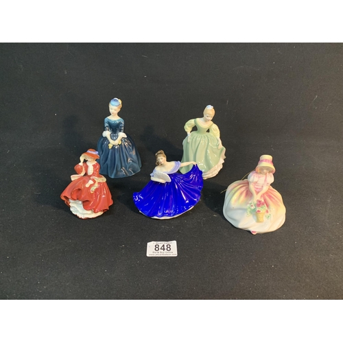 848 - 5 Royal Doulton lady figures,tallest 13 cm