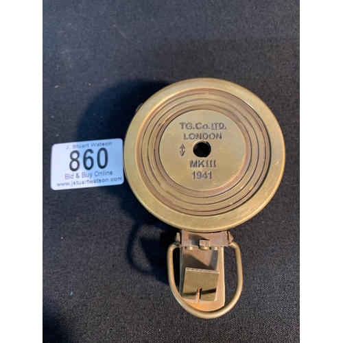 860 - Brass Marching Compass, diameter 6 cms