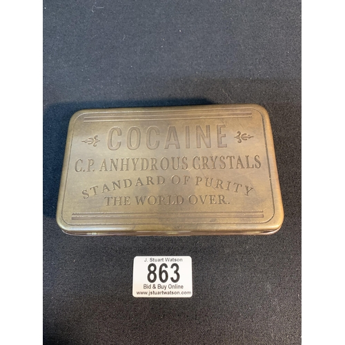 863 - Heavy Brass Cocaine Box, 14 x 9 x 3 cms