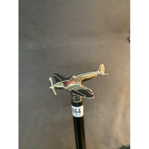 864 - An unusual Chrome Spitfire topped walking stick