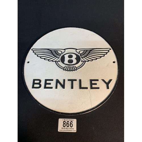 866 - Cast Iron Bentley Garage sign, diameter 25 cms