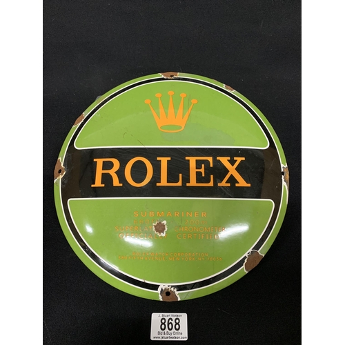 868 - Domed Enamel Rolex Sign, 30 cms diameter