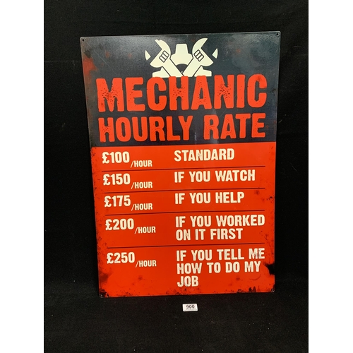 900 - Metal Sign Mechanic Hourly Rate, 50 x 70 cms