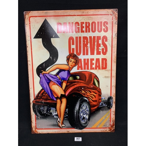 901 - Metal Sign Dangerous Curves Ahead, 50 x 70 cms