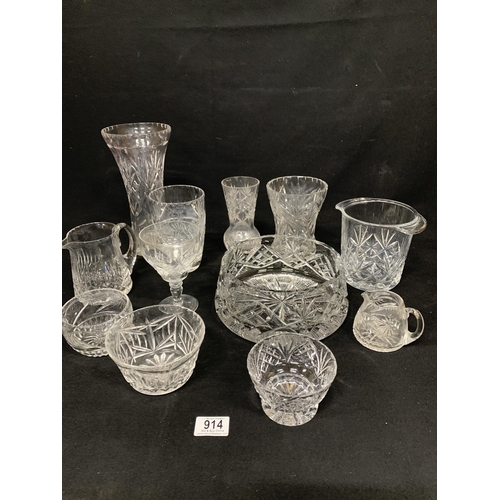 914 - Heavy Cut glass bowl and other glassware