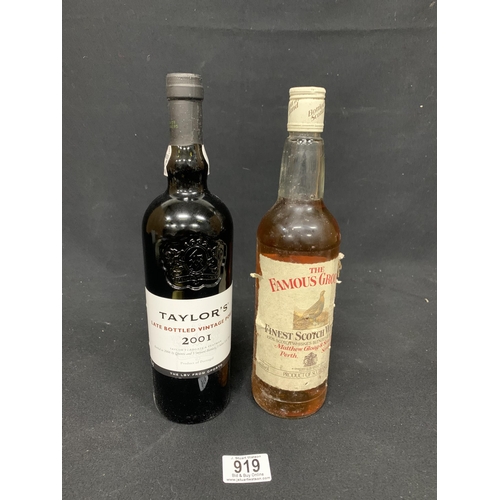 919 - Bottle of Taylor's Port and bottle of Famous Grouse Whisky